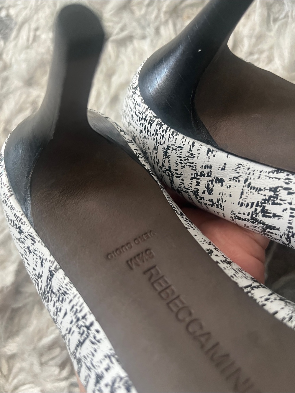 Rebecca Minkoff White & Black Textured Pointed-Toe Pumps - Picture 4 of 4